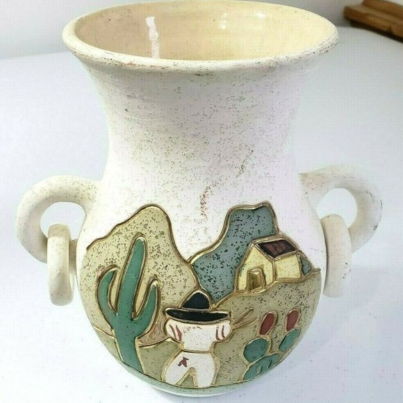 Ceramica Gardiel Other - Mexican Ceramic Western Ranch Scene Planter Pot